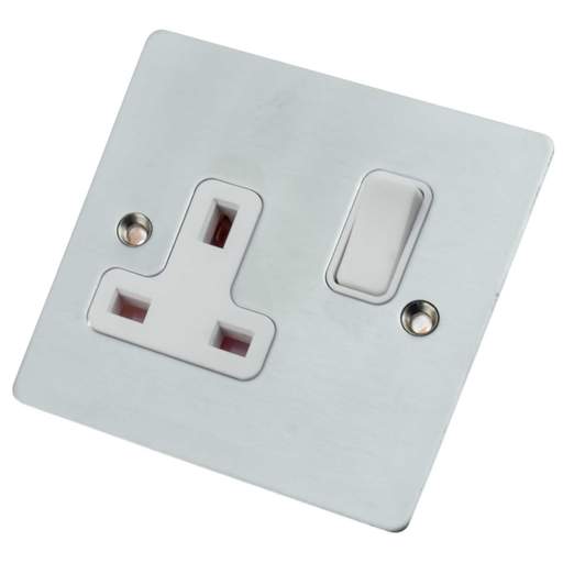 Hamilton Sheer 13A DP 1 Gang Switched Socket White Insert Satin Chrome