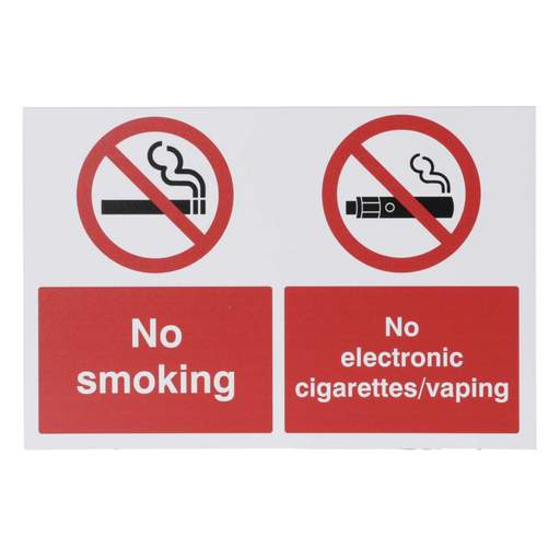 Industrial Signs 150mm x 225mm No Smoking Electronic Cigarettes or Vaping Rigid PVC S/A Sign