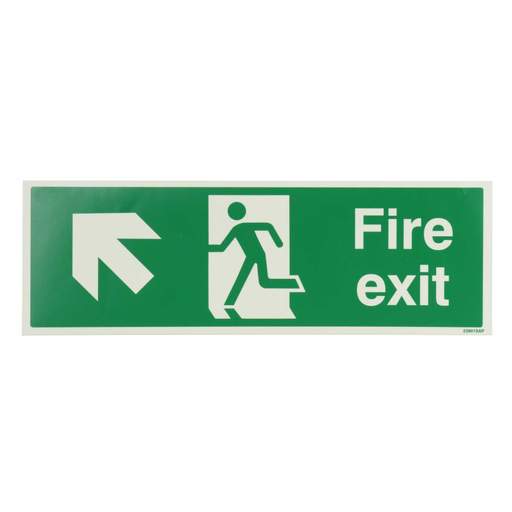 Industrial Signs 450mm x 150mm Fire Exit Arrow Up and Left Self Adhesive Photoluminescent Sign