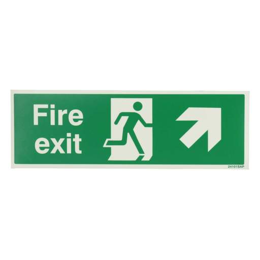 Industrial Signs 300mm x 100mm Fire Exit Arrow Up and Right Self Adhesive Photoluminescent Sign
