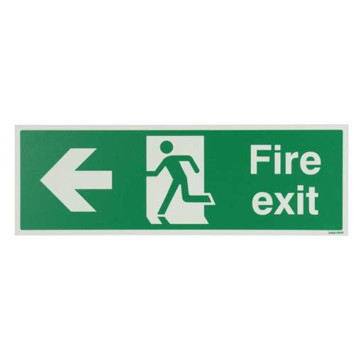 Industrial Signs 450mm x 150mm Fire Exit Arrow Left Rigid PVC Photoluminescent Sign