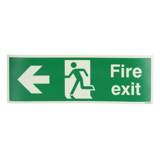 Industrial Signs 450mm x 150mm Fire Exit Arrow Left Self Adhesive Photoluminescent Sign