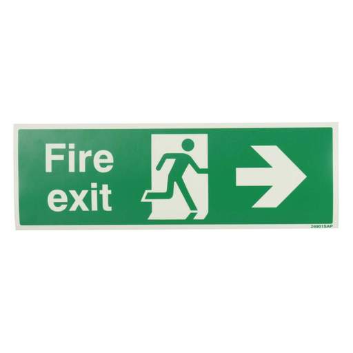 Industrial Signs 300mm x 100mm Fire Exit Arrow Right Self Adhesive Photoluminescent Sign