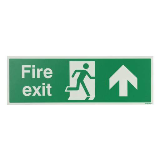 Industrial Signs 450mm x 150mm Fire Exit Arrow Up Rigid PVC Photoluminescent Sign