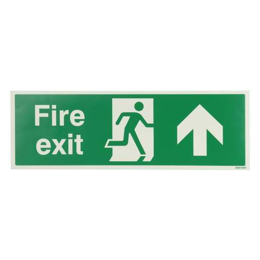 Industrial Signs 450mm x 150mm Fire Exit Arrow Up Self Adhesive Vinyl Photoluminescent Sign