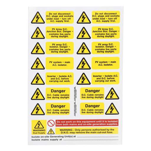 Industrial Signs Solar PV Array Self Adhesive Vinyl Label Set (Pack of 5)
