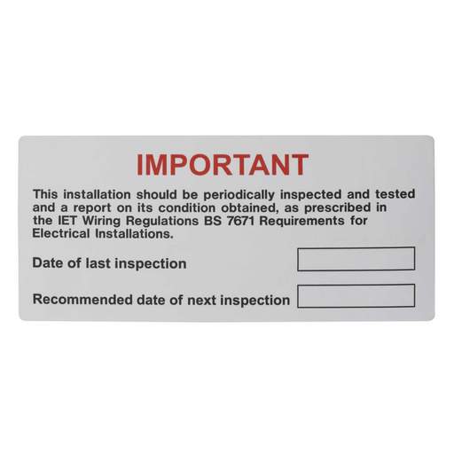 Industrial Signs 130mmx60mm "Important" Periodic Inspection and Testing Self Adhesive Vinyl Label (Roll of 100)