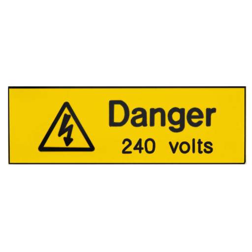Industrial Signs 75mm x 25mm Danger 240 Volts Engraved Label (Pack of 5)