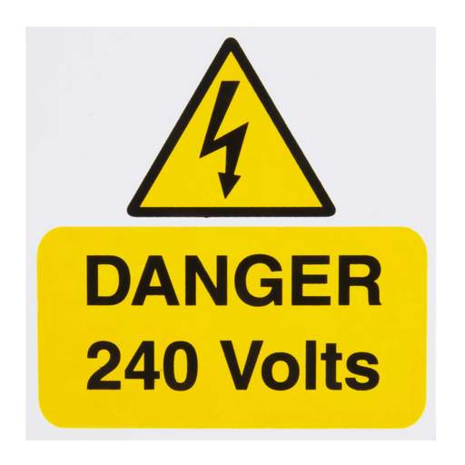 Industrial Signs 75mmx75mm "Danger 240 Volts" Rigid Self Adhesive PVC Label (Pack of 5)