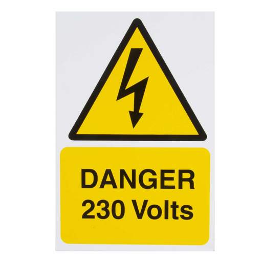 Industrial Signs 150mmx225mm "Danger 230 Volts" Rigid Self Adhesive PVC Label (Sold In 1's)