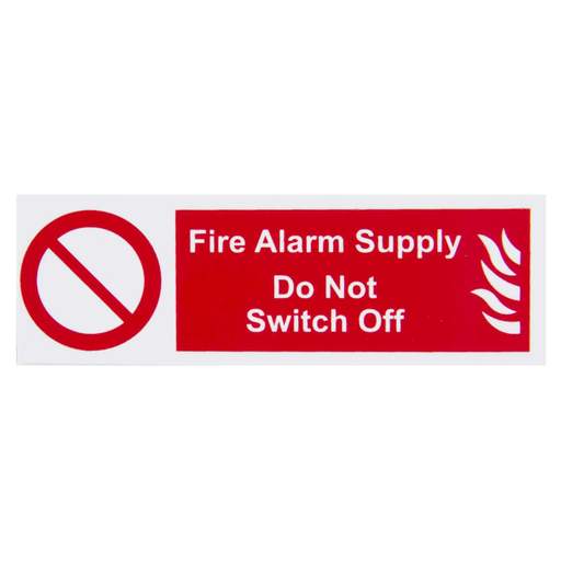 Industrial Signs 75mmx25mm "Fire Alarm Supply Do Not Switch Off" Rigid Self Adhesive (Pack of 5)