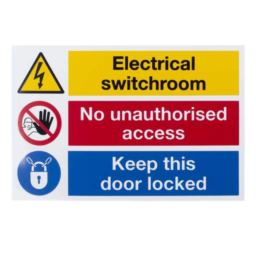Industrial Signs 'Electrical Switchroom / No Unauthorised Access / Keep this Door Locked' Sign
