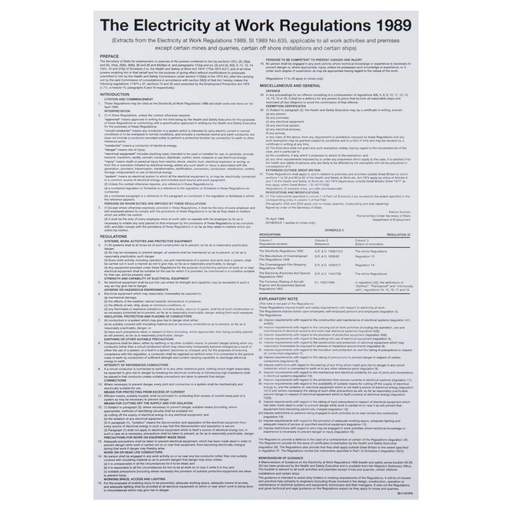 Industrial Signs A2 "Electricity at Work Regulations 1989" Rigid PVC Poster