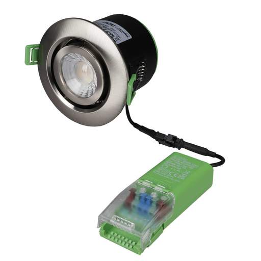 JCC V50 6W LED Fire Rated Colour Selectable Dimmable Tilt Downlight Brushed Nickel
