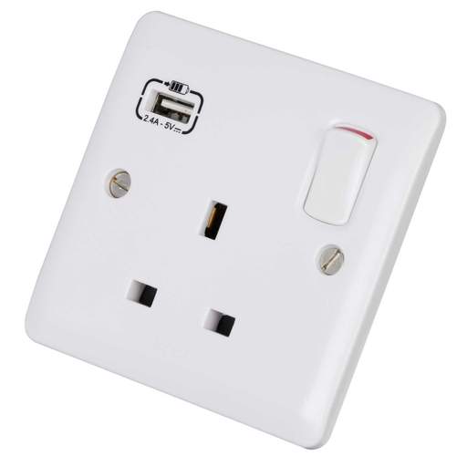 Legrand 13A 1 Gang Switched Socket with USB Outlet White