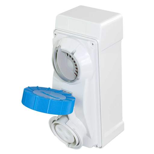 Lewden 32A 2P+E 230V Interlocked Switched  Socket IP67
