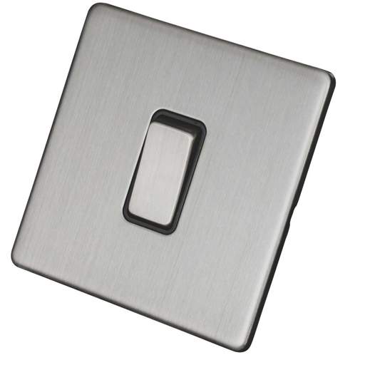 LGA Selectric 10A 1 Gang Intermediate Light Switch Screwless Grey Insert Satin Chrome