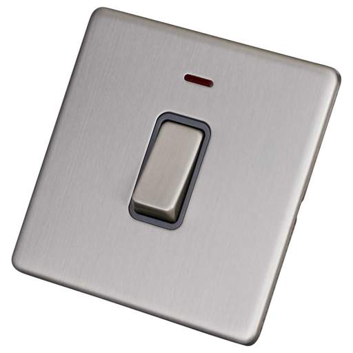 LGA Selectric 20A DP Switch with Neon Screwless Grey Insert Satin Chrome