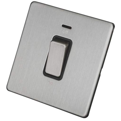 LGA Selectric 45A 1 Gang DP Cooker Switch with Neon Screwless Grey Insert Satin Chrome
