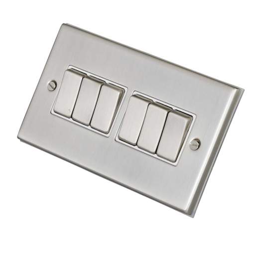 LGA Selectric 7M-Pro 10A 6 Gang 2 Way Switch Metal / White Insert Satin Chrome