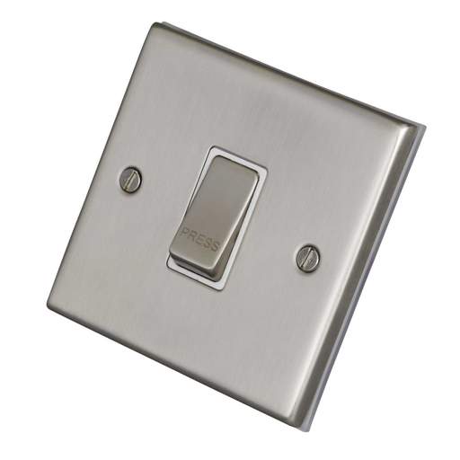 LGA Selectric 7M-Pro 1 Gang Retractive Switch marked Press Metal / White Insert Satin Chrome
