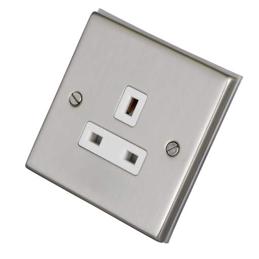LGA Selectric 7M-Pro 13A 1 Gang Unswitched Socket White Insert Satin Chrome