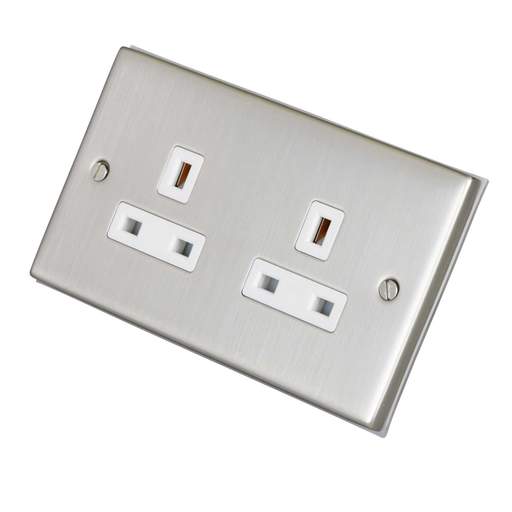LGA Selectric 7M-Pro 13A 2 Gang Unswitched Socket White Insert Satin Chrome