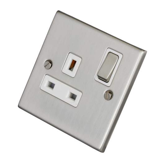 LGA Selectric 7M-Pro 13A DP 1 Gang Switched Socket Metal / White Insert Satin Chrome