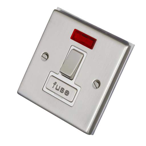LGA Selectric 7M-Pro 13A DP Unswitched Fused Spur with Neon Metal / White Insert Satin Chrome