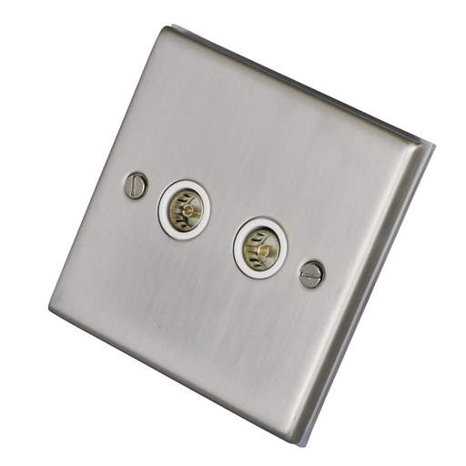 LGA Selectric 7M-Pro 1 Gang Twin TV/FM Socket White Insert Satin Chrome