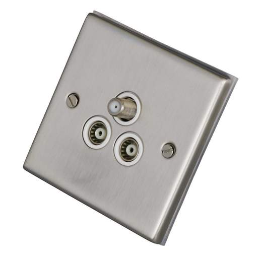 LGA Selectric 7M-Pro 1 Gang Satellite Twin TV/FM Socket White Insert Satin Chrome