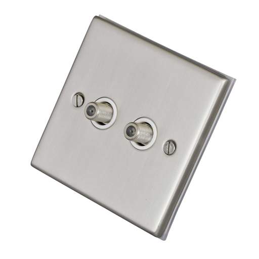 LGA Selectric 7M-Pro 1 Gang Twin Satellite Socket White Insert Satin Chrome