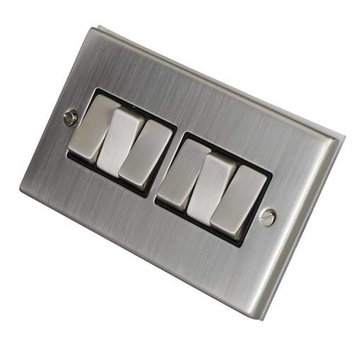 LGA Selectric 7M-Pro 10A 6 Gang 2 Way Switch Metal / Black Insert Satin Chrome