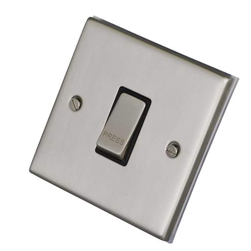 LGA Selectric 7M-Pro 1 Gang Retractive Switch marked Press Metal / Black Insert Satin Chrome