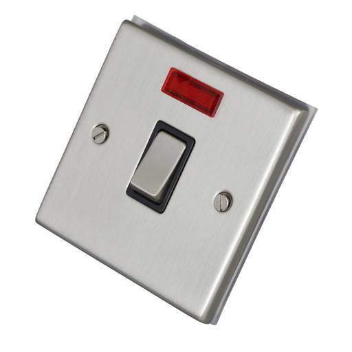 LGA Selectric 7M-Pro 20A DP Switch with Neon Metal / Black Insert Satin Chrome