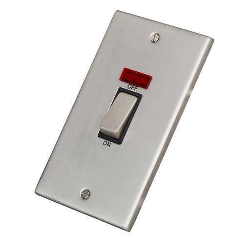 LGA Selectric 7M-Pro 45A 2 Gang DP Vertical Switch with Neon Metal / Black Insert Satin Chrome