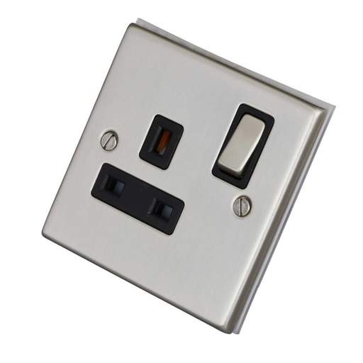 LGA Selectric 7M-Pro 13A DP 1 Gang Switched Socket Metal / Black Insert Satin Chrome