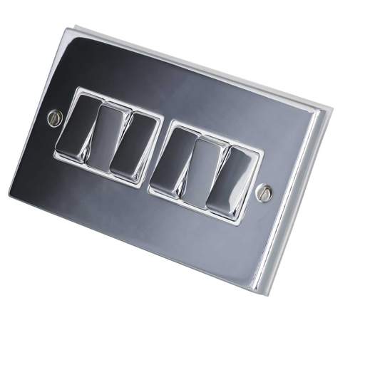 LGA Selectric 7M-Pro 10A 6 Gang 2 Way Switch Metal / White Insert Polished Chrome