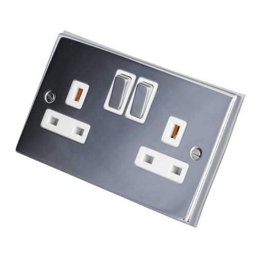 LGA Selectric 7M-Pro 13A DP 2 Gang Switched Socket Metal / White Insert Polished Chrome