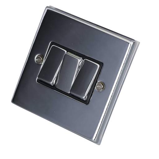 LGA Selectric 7M-Pro 10A 3 Gang 2 Way Switch Metal / Black Insert Polished Chrome