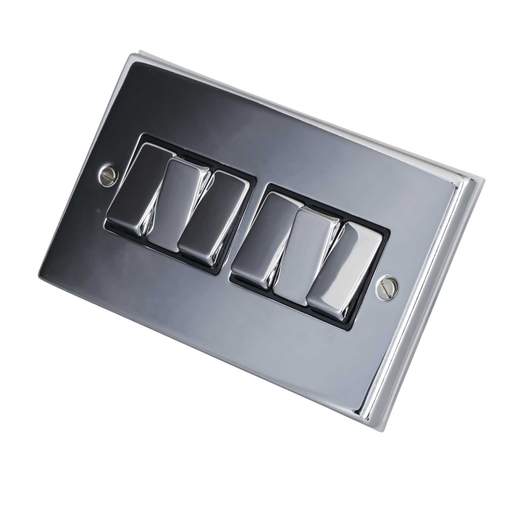 LGA Selectric 7M-Pro 10A 6 Gang 2 Way Switch Metal / Black Insert Polished Chrome