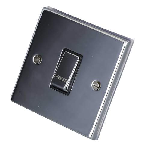LGA Selectric 7M-Pro 1 Gang Retractive Switch marked Press Metal/Black Insert Polished Chrome