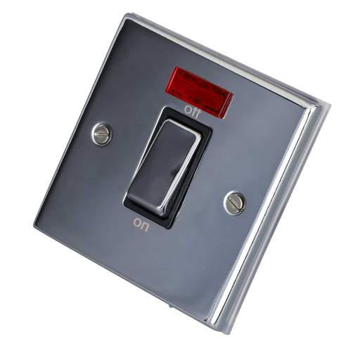 LGA Selectric 7M-Pro 45A DP 1 Gang Switch with Neon Metal / Black Insert Polished Chrome