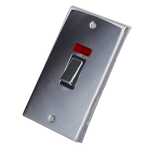 LGA Selectric 7M-Pro 45A DP 2 Gang Vertical Switch Neon Metal / Black Insert Polished Chrome