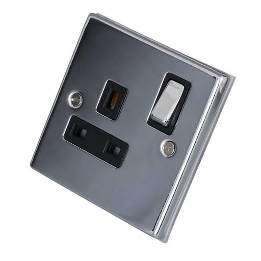 LGA Selectric 7M-Pro 13A DP 1 Gang Switched Socket Black Insert Polished Chrome