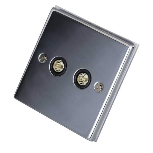 LGA Selectric 7M-Pro 1 Gang Twin Coaxial Socket Black Insert Polished Chrome