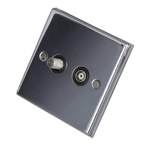 LGA Selectric 7M-Pro 1 Gang Satellite and Coaxial Socket Black Insert Polished Chrome