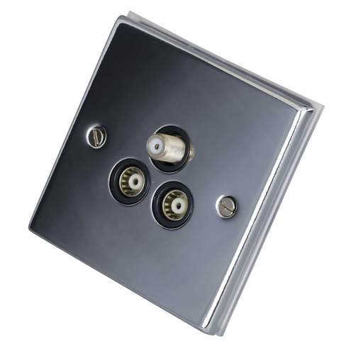 LGA Selectric 7M-Pro 1 Gang Satellite and Twin Coaxial Socket Black Insert Polished Chrome