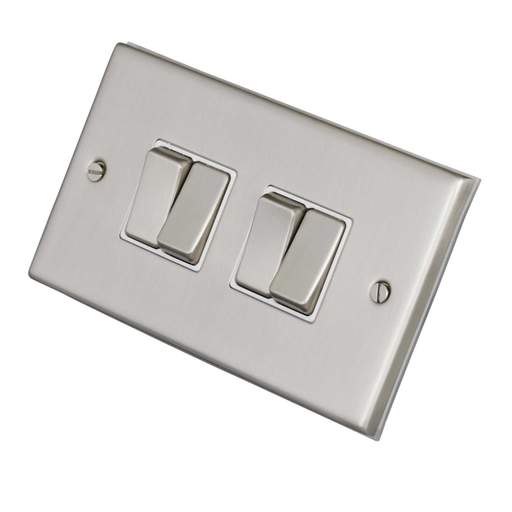LGA Selectric 7M-Pro 10A 4 Gang 2 Way Switch Metal / White Insert Satin Chrome