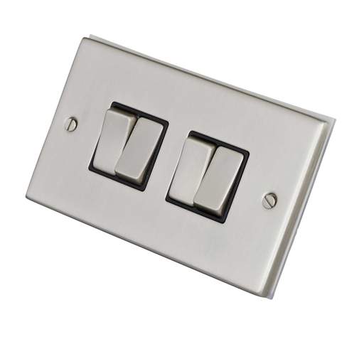 LGA Selectric 7M-Pro 10A 4 Gang 2 Way Switch Metal / Black Insert Satin Chrome